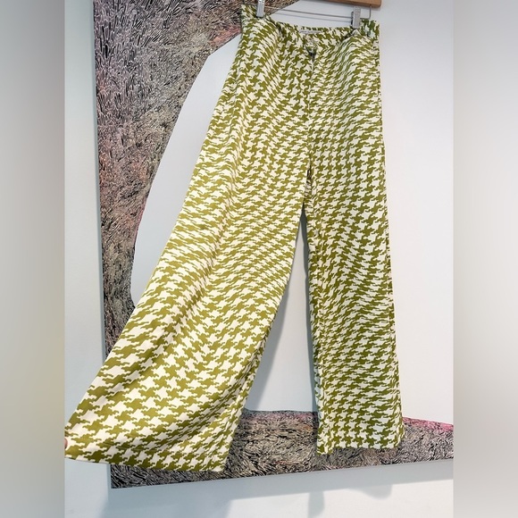 Urban Outfitters Pants - Urban Outfitters Olympia Crop Pants Mustard Green/White High Waisted Wide Leg L